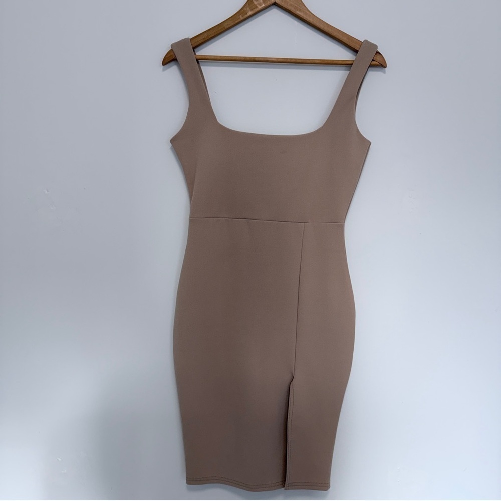 Nude Square Neck Side Split Mini Dress